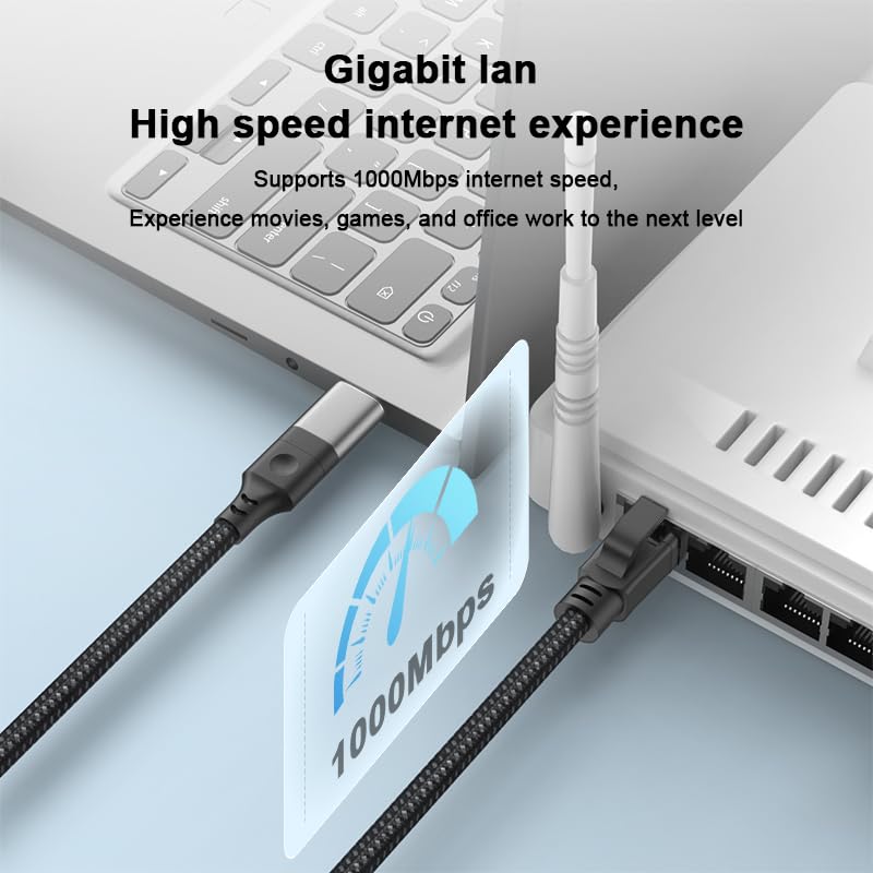 Cable de red LAN USB-C a RJ45 sin retraso para iPad y portátiles 4