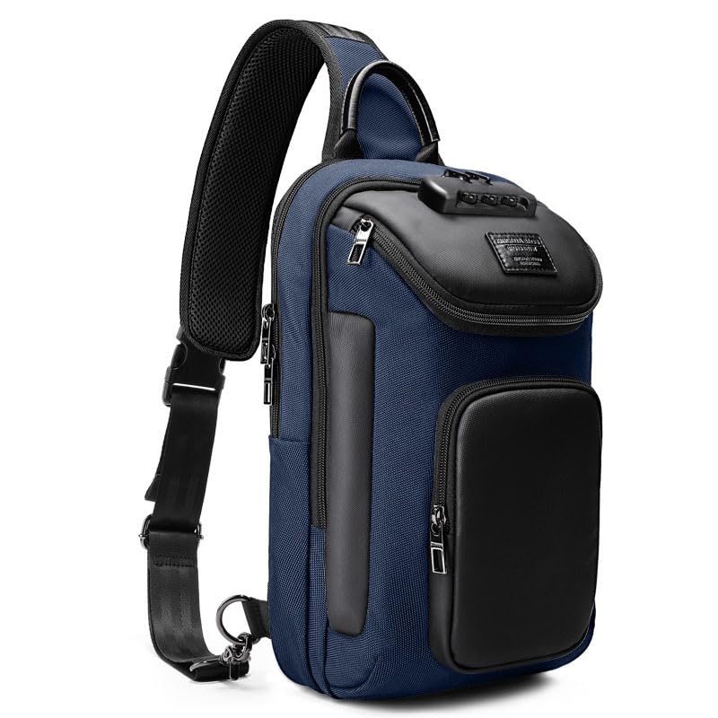 Image of reeyee Sling Crossbody Bag Men, Travel Hiking Shoulder Chest Bag Backpack | Anti-Theft Combination Lock,Fits 11 inch Tablet,Waterproof,Durable Fabric,Multi-compartment storage,Breathable back pad