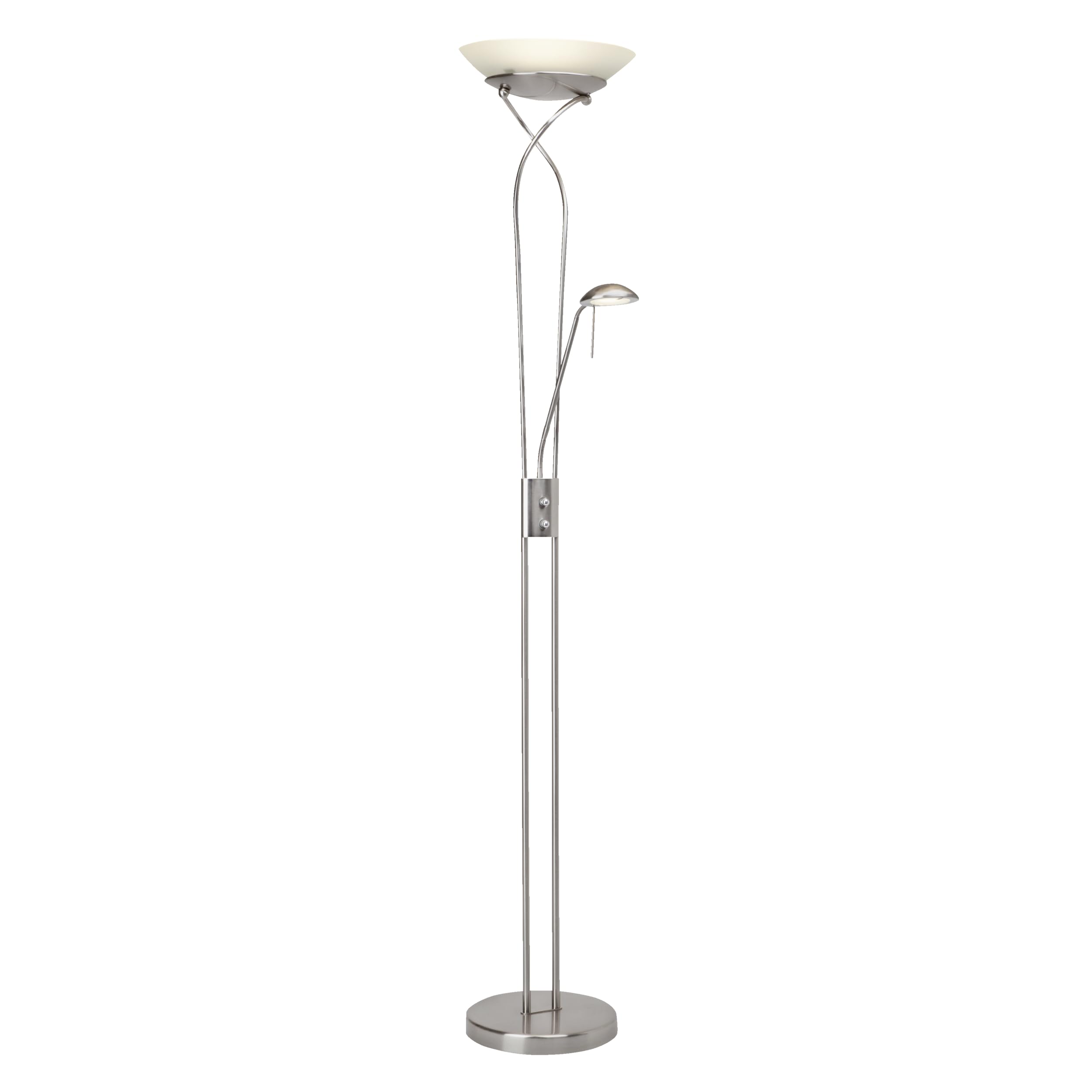 Lightbox LED Deckenfluter mit warmweißem Licht - Stehleuchte mit einstellbarem Lesearm und Drehdimmer - Metall/Glas Eisen/Weiß - Höhe 1,8m
