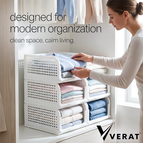 Image of VERAT 4 Pieces Storage and Organisers /Wardrobe Organizer Storage /Plastic Wardrobe /Cloth Adjustable for Foldable /Clothes Organizer Foldable Shirt /Almirah /Cupboard /Cupboard Stackbale Clothes(White)