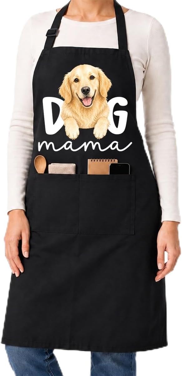 Dog Mama Apron, Cute Dog Kitchen Cooking Apron with pocket, Pet Gifts for Pet Lovers Men Women Kitchen-A