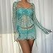 YMADREIG Womens Mermaid Top Sparkle Sequin Short Skirt Set Sexy 3 Piece Party Outfits Y2k Crochet Knitted Mesh Crop Tops