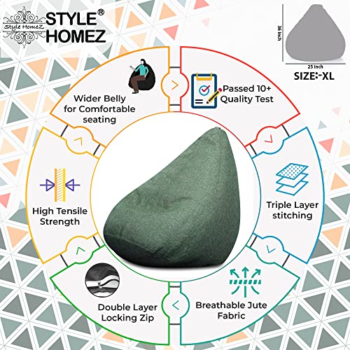 Style Homez ORGANIX Collection, Classic Bean Bag XL Size Green Color in Organic Jute Fabric, Cover Only - Image 6