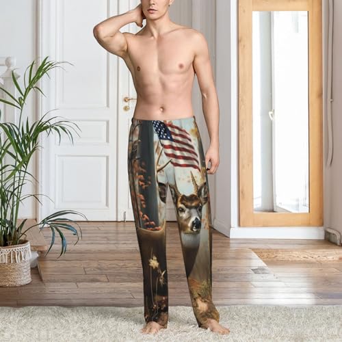 Mens Pajama Pants Bottoms With Pockets- American Wildlife Deer Forest Soft Men Lounge Pants, Comfy Mens Pj Pants2