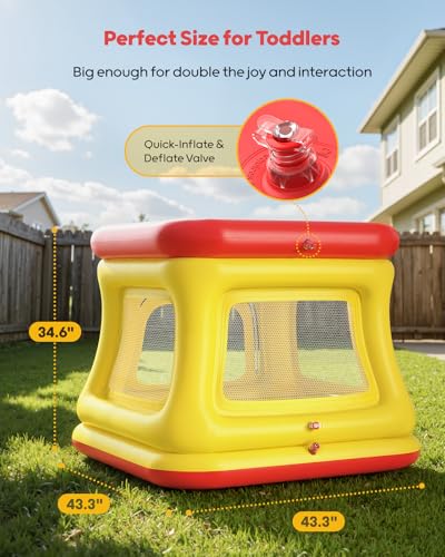 Image of QPAU 3-in-1 Inflatable Bounce House with Pump for Toddlers 1-3
