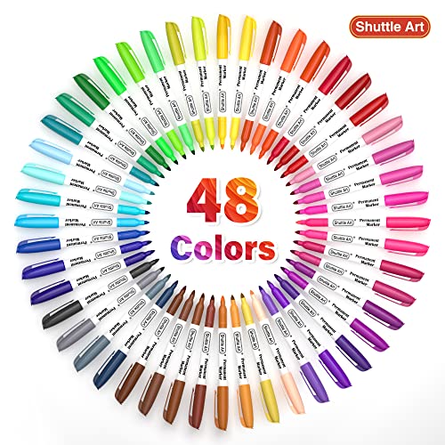 Image of Shuttle Art 48 Colors Permanent Markers, Fine Point, Assorted Colors, Works on Plastic,Wood,Stone,Metal and Glass for Doodling, Coloring, Marking (Pack of 2)
