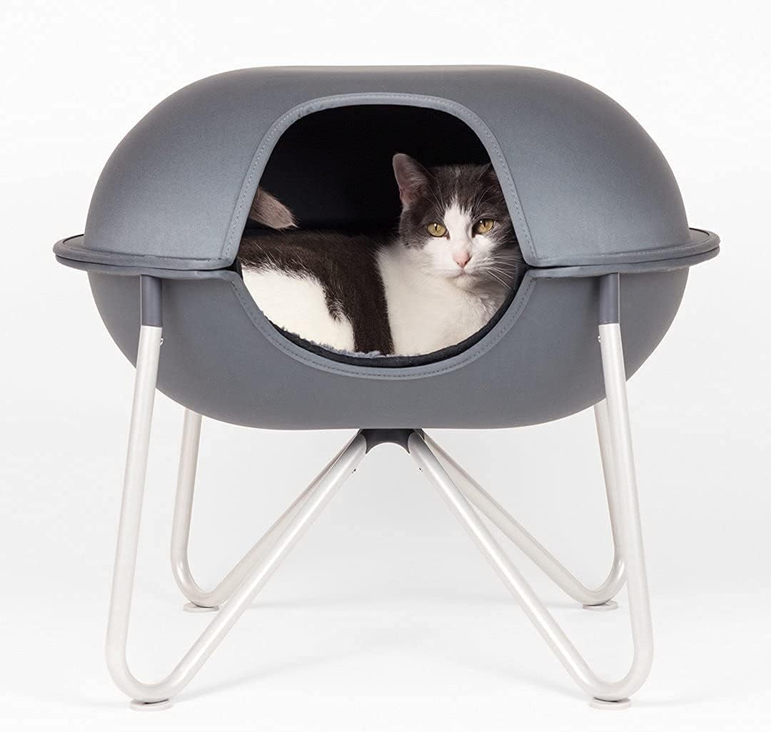 Hepper Pod - Cat Tower and Enclosed Bed Cave - Washable Design Condo - Sturdy Attractive Elegant Modern Tree - Large Cave for Indoor Cats and Kittys - Tent Bed - Grey