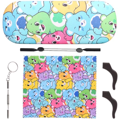 Image of ADBGV Cute Stylish Hard Shell Eyeglasses Cases Protective Case Storage Box With Glasses Cloth Eyeglass Strap for Girl Teen
