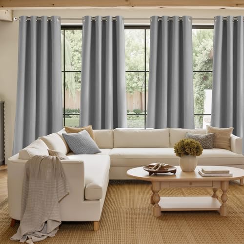Image of NICETOWN Short Faux Linen Light Grey Blackout Curtains 63 inches Long for Kitchen - Privacy Panels for Living Room Bedroom, Modern Farmhouse Style Easy Care Grommet Top, 2 Panels, W42 by L63