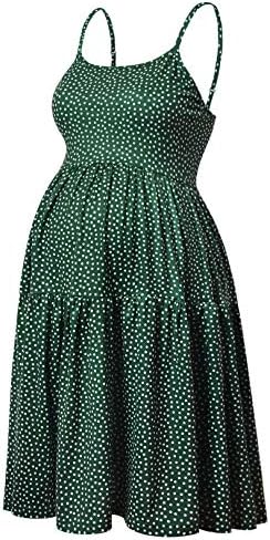 GINKANA Sleeveless Maternity Tank Dress Cami Maternity Dress Adjustable Strappy Summer Beach Swing Dress,Green with White Dot,L