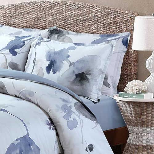 Majestic Giftware Madison Linen 8-Piece 44" Twin Size Bedding Set (BL105-44T) | Summer Breeze - Ocean Blue 300 TC Cotton Sateen Durable & Washable | 2 Fitted Sheets, 2 Duvets, 4 Pillowcases