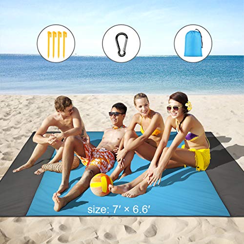 Hamswan - Manta de playa, 210 x 200 cm, manta de picnic, impermeable, para camping, 4 esquinas, ultraligera, compacta, resistente al agua y a la arena