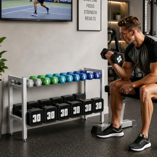 Image of WINSTAR 2-Tier Adjustable Dumbbell Rack | Heavy-Duty Home Gym Weight Storage Stand for Dumbbells & Kettlebells | Space-Saving Home Gym Organizer (Rack Only, Silver)