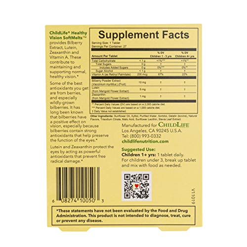Childlife Essentials Healthy Vision Softmelts - For Infants, Babies, Kids, Toddlers, Children, And Teenagers - Natural Berry Flavor - 27 Tablets #TOP1