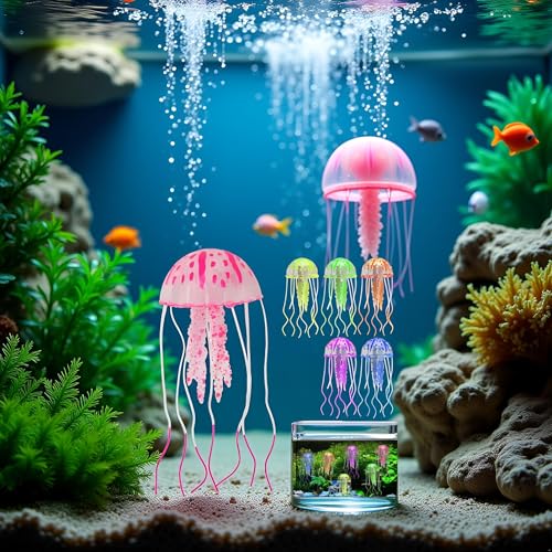 Image of GANPUB Pink Artificial Simulation Glowing Jellyfish Suitable for Fish Tank Aquarium Decoration Stable Aquarium Decor