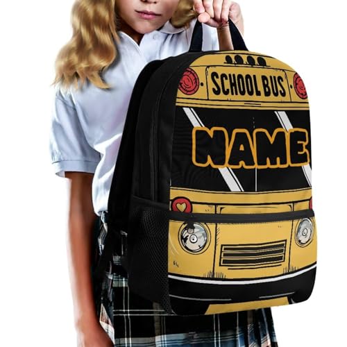 School Bus Custom Elementary School Backpack for Boys Backpack with Lunch Box Bottle Sleeve Pencil Pouch Lightweight School Bag with Name Sturdy Bookbags 2 Side Pockets3
