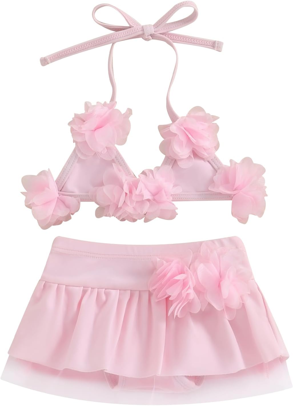 Yccutest Infant Baby Girl Flower Swimsuit 3Pcs Halter Triangle Tops Ruffle Bottoms Sun Hat Bikini Set Bathing Suit Swimwear