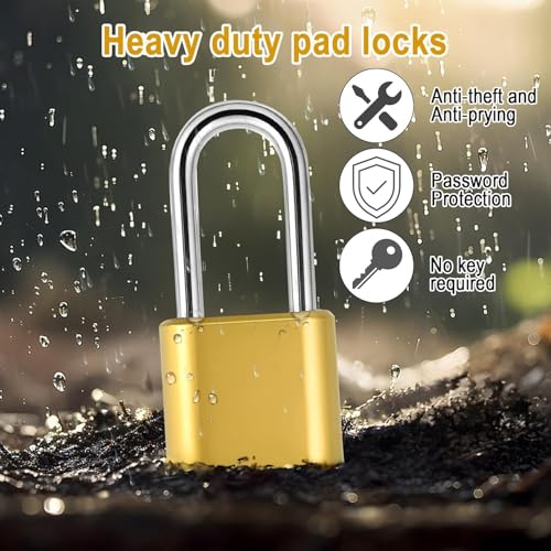 Image of Heavy Duty 4-Digit Combination Padlock Brass | Resettable Code Lock with 10,000 Combinations & 8mm Hardened Steel Shackle | High Security Metal Padlock for Gym, Locker, Gate & Travel (Gold)