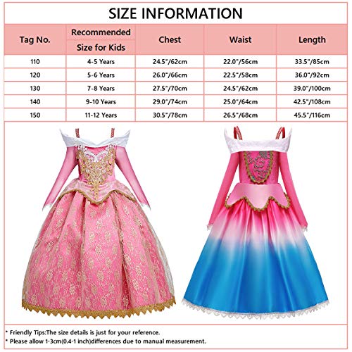 Hihcbf Girls Sleeping Beauty Costume Lace Princess Birthday Christmas Party Halloween Carnival Fancy Dress Up W/Accessories 5-6T #TOP6