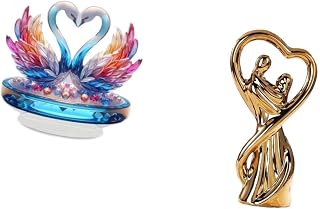 Fenteer Swan Sculpture Statue Acrylic Ceramic Figurine Couple Ornament Goose Statue Modern Art Craft Romantic Detail Suitable for Wedding Gift Home Decor