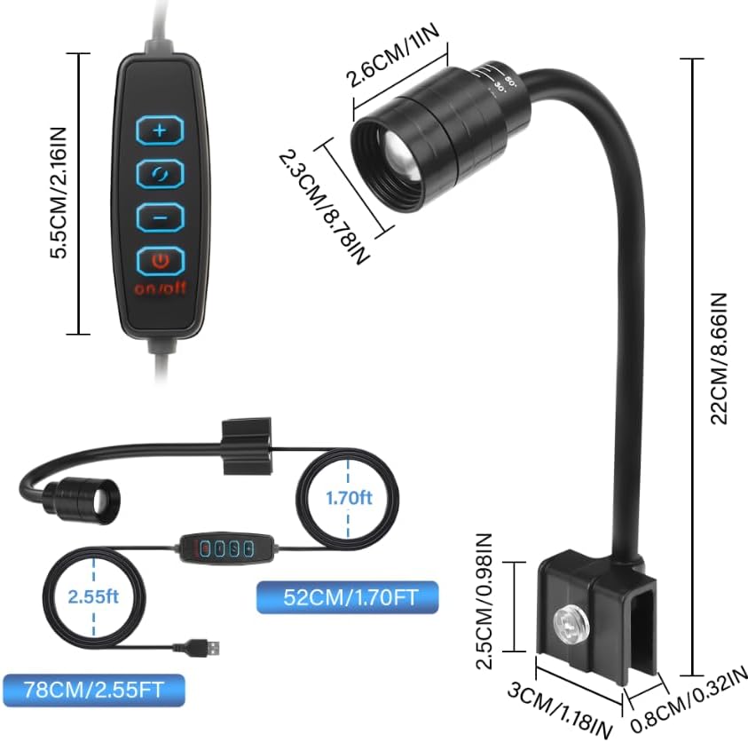 3W Fish Tank Light 3 Color Modes Clip on Aquarium Spotlight with Adjustable Focus Aquarium Focus Light with 10 Brightness Levels thumbnail