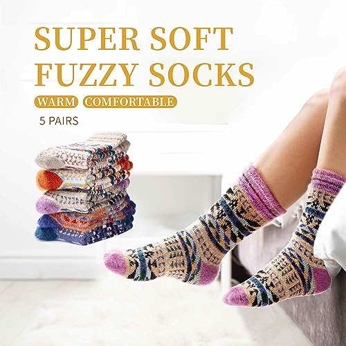 Image of SISOSOCK 5 Pairs Fuzzy Soft Cozy Comfortable Socks for Women, Casual Sleep Comfy Socks, Perfect Warm Winter Gifts for Women