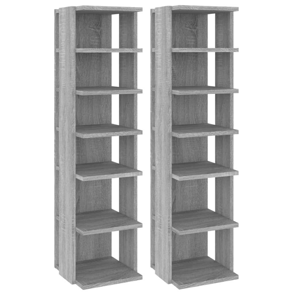 vidaXL Shoe Racks 2 Pcs, Space-Saving and Durable, Grey Sonoma, Ample Storage with 6 Shelves Each, Easy Assembly, Engineered Wood