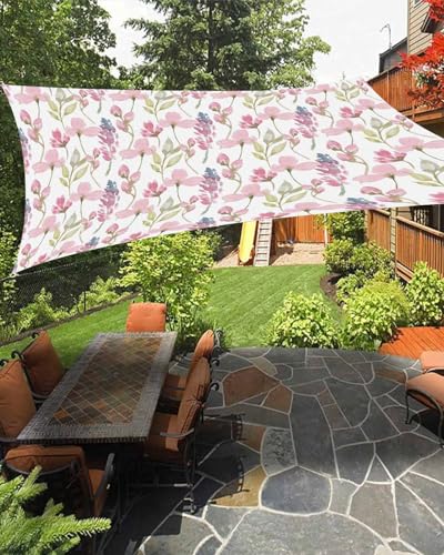 Boanket Sun Shade Sail 8' x 10', Spring Floral Rectangular Waterproof Outdoor Sun Shades, Watercolor Pink Flower Summer Botanical Shade Cloth for Patio Deck Terrace Garden Lawns Beach Backyard