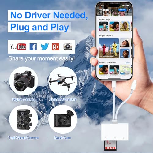 Image of SD Card Reader, 3 in 1 USB C SD Card Reader with with Dual Slot for SD /TF and USB Port High-Speed Data Transfer for iPhone, iPad, Laptop, Camera, Photographers, Professionals, Students, Travelers