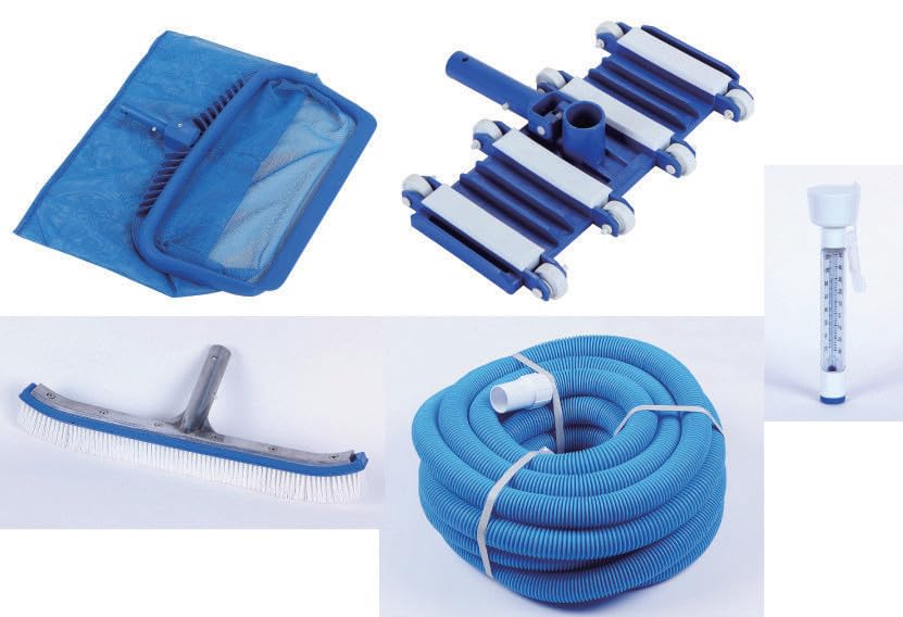 Image of WATERTECH SYSTEMS Swimming Pool Cleaning Set, Filter 625 mm Dia, Vacuum Set, 0.75 HP Prefilter Pump, 9 m Hose Pipe, 14 Inch Portable Vacuum Head, Heavy Duty Trolley, Telescopic Rode with Deep Net