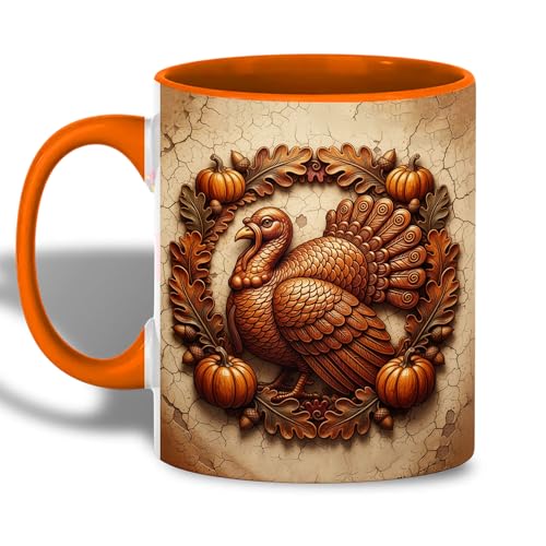 Thanksgiving Turkey Coffee Mug - 3D Relief Autumn Design Featuring