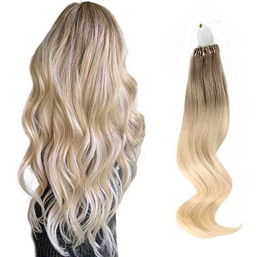 Abh Amazingbeauty Hair Micro Links Hair Extensions Human Hair Ash Brown Ombre Platinum Blonde Hair Extensions Micro Ring Ombre Blonde 50G 50Strand Micro Loop Hair Extensions Balayage Blonde 14 Inch #TOP6