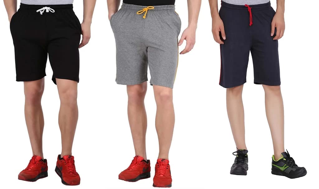 Mens Shorts- 3pcs Combo-100% Cotton- Black,Charcoal,Navy-L Size-image-43
