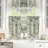 DriftAway Kitchen Curtains Toile Tier Linen Short Curtains Cafe 36 Inch Length for Living Room Bathroom Farmhouse French Country Vintage Printed Pattern Rod Pocket 2 Panels Loden Green