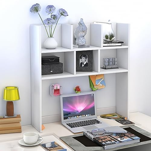 MObyat Wooden Desktop Bookshelf, Freestanding Storage Shelf for Computer Desk,