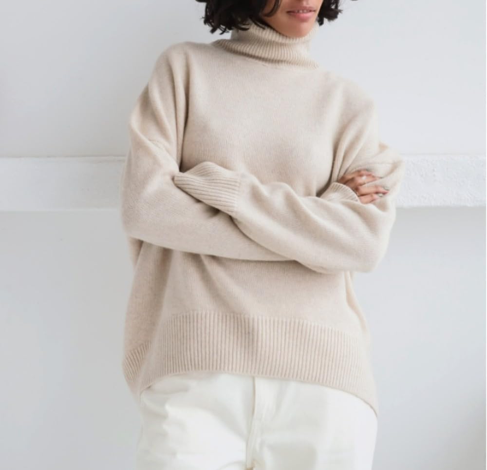 Damenpullover Rollkragen Winter Langarm Orange Vintage Strickpullover Wollpullover Strickpullover Rollkragenpullover Winterpullover Warme Tops Pullover Strickwaren,Aprikose,S