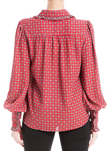 Max Studio Women's Long Sleeve Collar Button Down Blouse, Red Med Flourishing Geo, Medium #TOP6