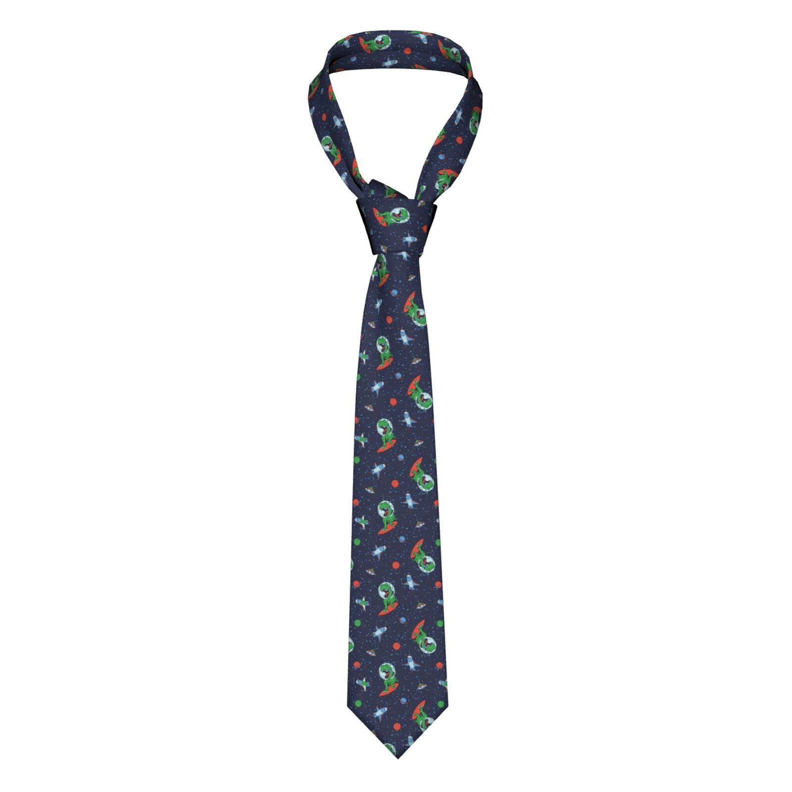 Hazure Men's Black Funny Astronaut Dinosaur Rocket Necktie,Formal Silk Ties,Adjustable Print Tie Business Wedding Party