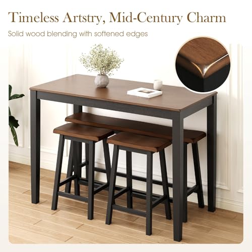 Sophia & William Dining Table Set for 4, Counter Height Table and Chairs Set of 4, Wood Kitchen Table Set with Bench and Chairs, Rectangular Breakfast Dining Set Space Saving, Walnut & Black - Image 3
