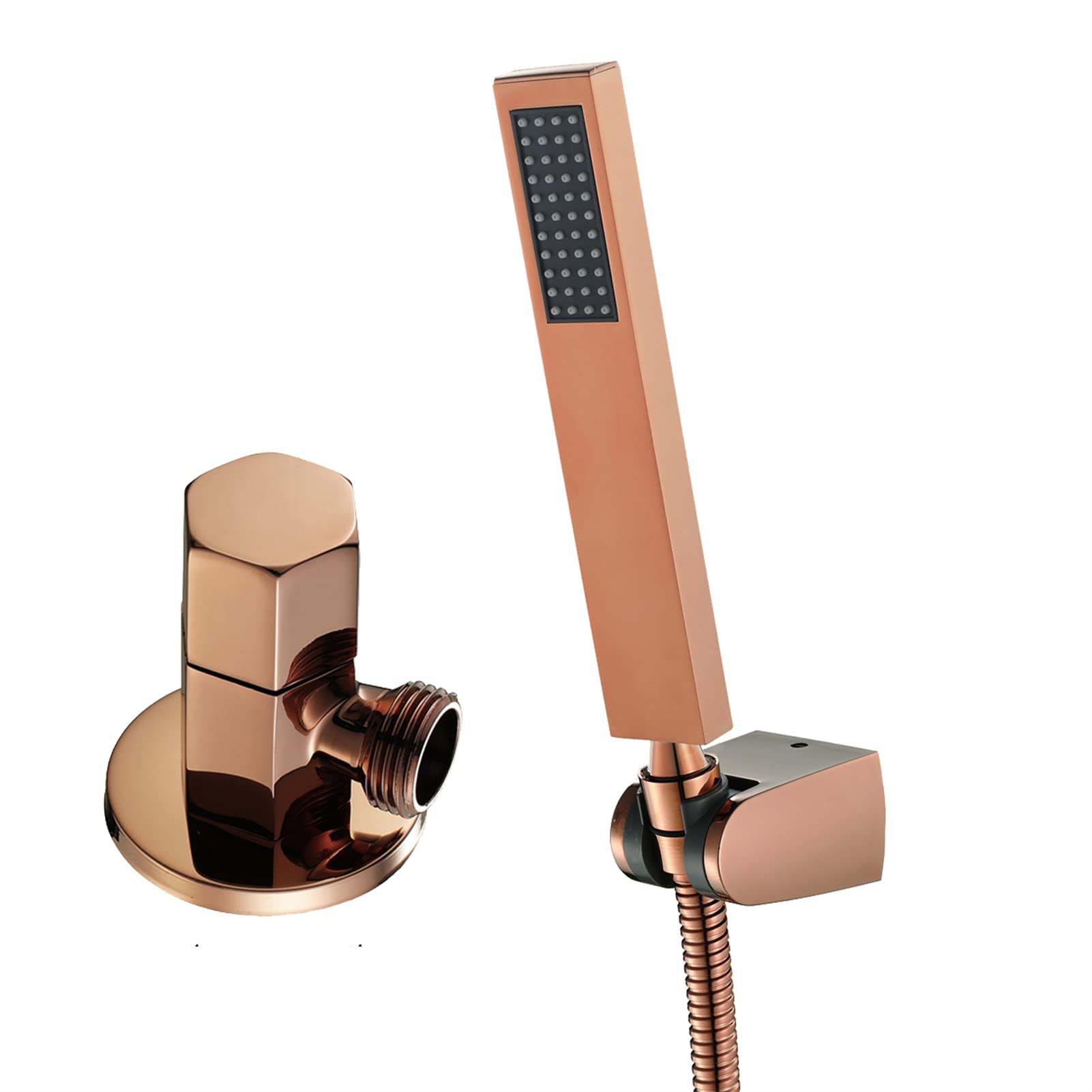 Cabezal de ducha ergonómico de oro rosa con manguera de alta flexibilidad de 59 pulgadas