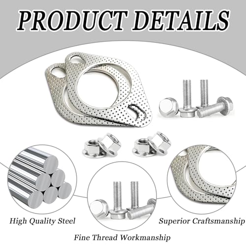 Image of 2PCS Car Exhaust Gasket + 4PCS Exhaust Bolts, 2-Bolt 2.5-Inch Exhaust Flange Gasket Replaces OEM#120-06310-0002, Exhaust Manifold Gasket Kit, Car Accessories for Cars Trucks (2.5inch)
