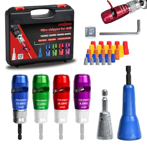 ANGELSWORD Wire Stripper & Wire Twister Tool for Drill, Wire Stripping Tool & Wire Twisting Connector Set 8/10/12/14 AWG, 4 PCS Professional Electrician Tools Set