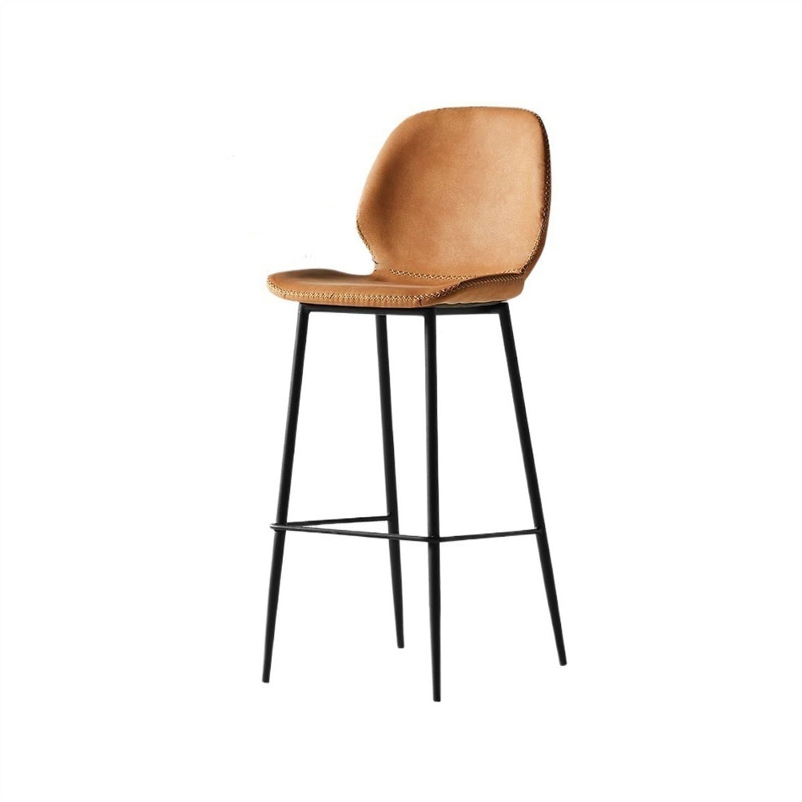 Tabouret de bar assise cuir PU rembourrée dossier haut orange