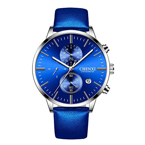 Relojes De Pulsera Multifunción para Hombre Cronógrafo Brazalete De Cuarzo Analógico con Correa De Cuero Esfera Impermeable Puntero Luminoso para Caballeros Decoración De Moda Cover