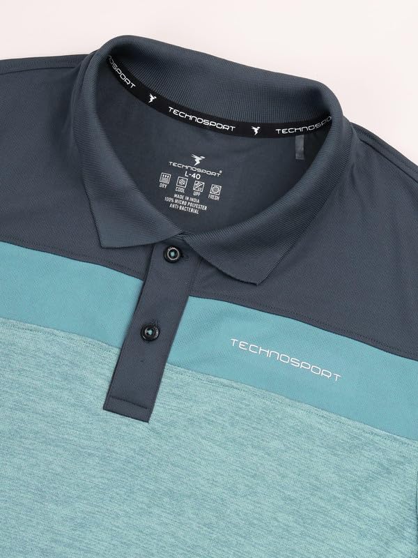 Image of TECHNOSPORT Men's Polo Neck Colorblock Half Sleeve T-Shirt - (MTP741 PRNT)