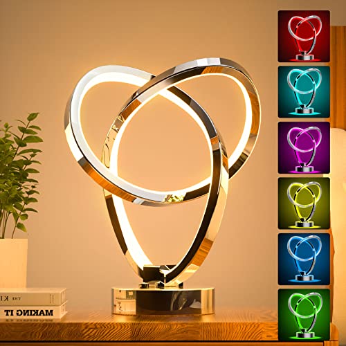 airnasa LED Nachttischlampe Touch Dimmbar, Tischleuchte mit RGB 7 Farben, 3 Helligkeitsstufen und Berührungssteuerung, Tischlampe für Schlafzimmer, Wohnzimmer, Heimdeko, Atmosphäre, Geschenk（Silber A）