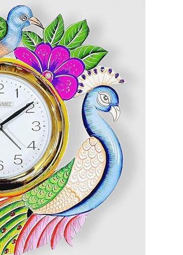 Image of Wooden Peacock Wall Clock Stylish Analog Clock for Living Room & Study Room (13 x 13 Inch)