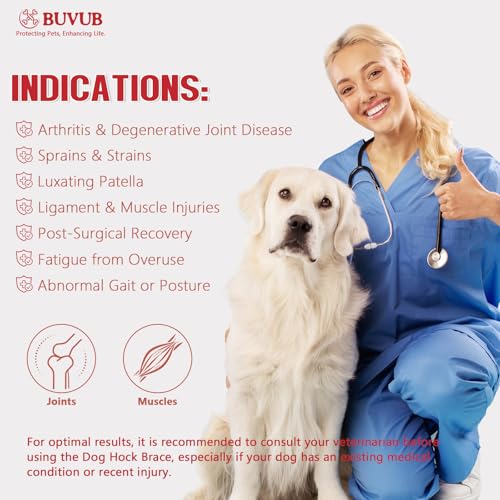 Image of Dog Hock Brace Rear Leg Built-in Metal Spring Strips Support for Sprains, Arthritis, Ligament Injuries, Post-Op Recovery with Adjustable Compression Straps (XL,Pair)
