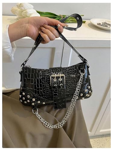 Women's Textured Shoulder Handbags Chain Zipper Buckle Underarm Hobo Bags Purse3