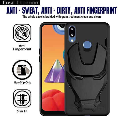 Image of COVERLY Official 3D Smooth Feel Avenger Logo Mask Soft Rugged Grip Iron Man Engraved Cartoon Movie Engraved Silicone Rubber Matte Back Cover for Samsung Galaxy M01s (2020) - Black